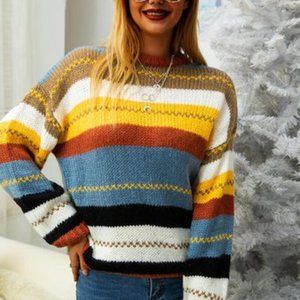 Lapentry Yellow & Blue Stripe Pullover Sweater - Women Size: S